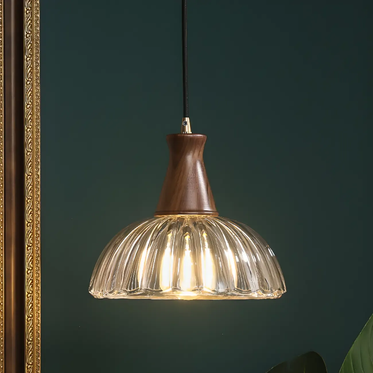 Vintage Brown Reeded Glass Lampshade Pendant Light