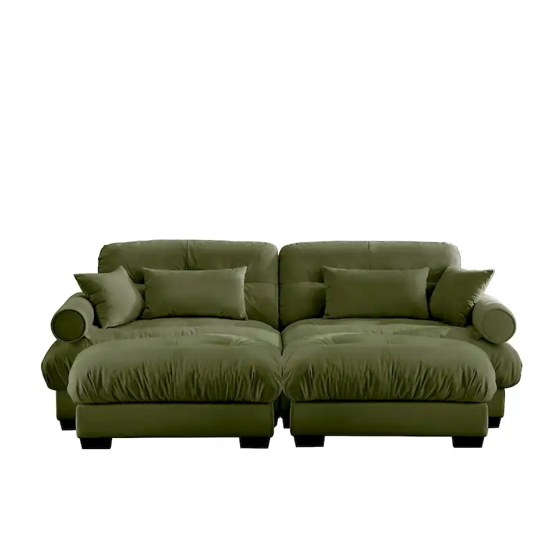 Velvet Fabric Loveseat Couch Modular Sectional Sofa with 2 Ottomans
