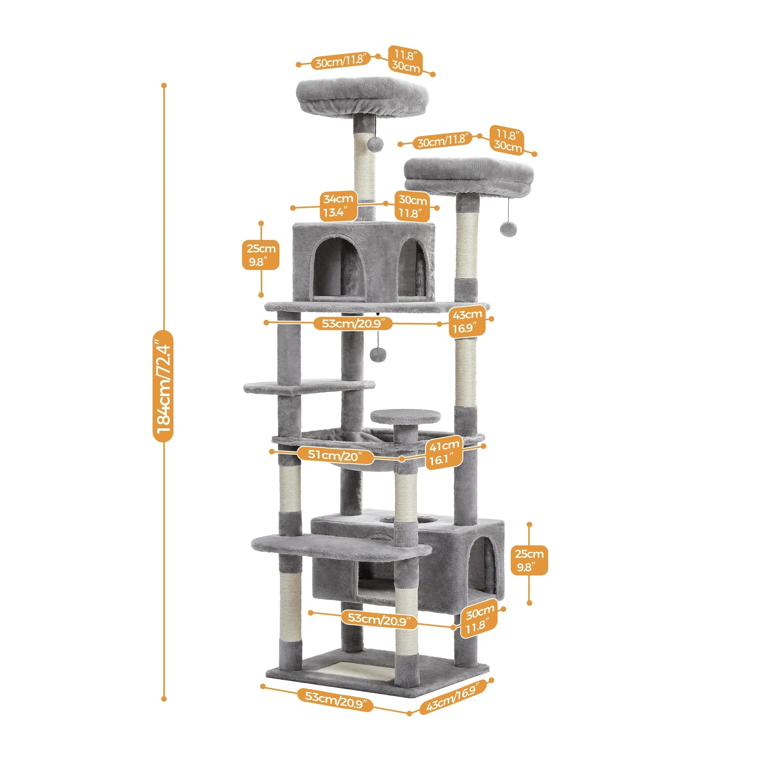 Large Cat Tower Cat Condo with Scratching Posts and Pads, 2 Padded Perch, Dual Condo and Basket