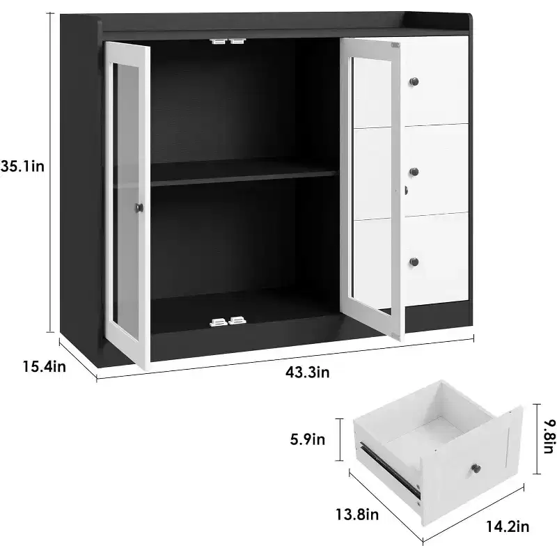 COZONY 35 Kitchen Hutch Storage Cabinet, Coffee Bar Cabinet with 3 Drawers & Doors, Freestanding Buffet for Dining Living Room