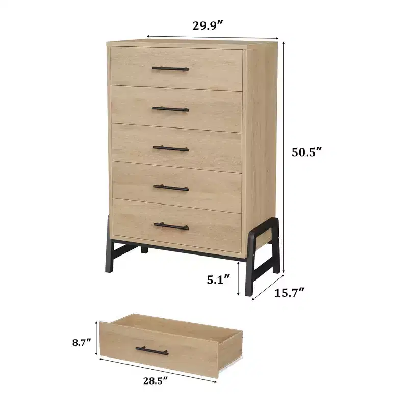 Garvee 5 Dresser for Bedroom, 50.5 in Tall Drawer with Large Storage Space, Freestanding Wooden Closet Storage Dresser Chest for Living Room, Bedroom