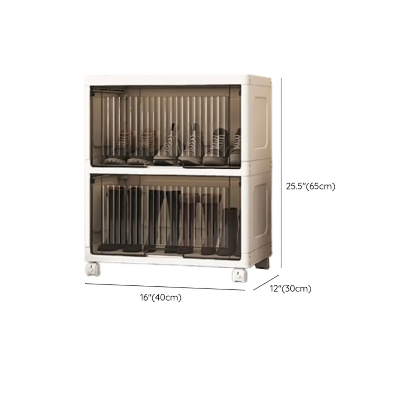 Hallway White Plastic Drop-Front Shoe Cabinet with Casters