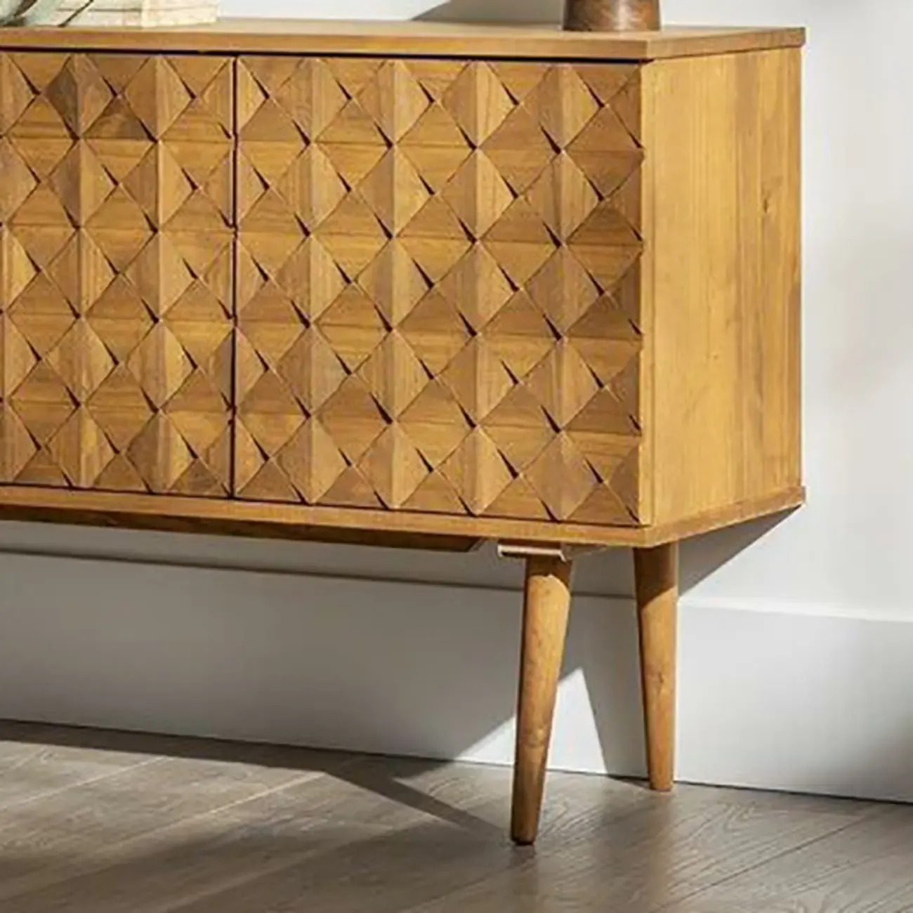 Modern Walnut Buffet Table with Drawers and Cabinets