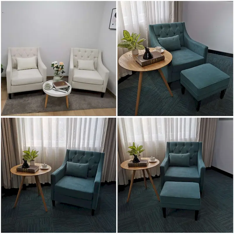 HUIMO Arm Chair Comfy Club Chair with Pillow Beige/ Dark Teal/ Blue