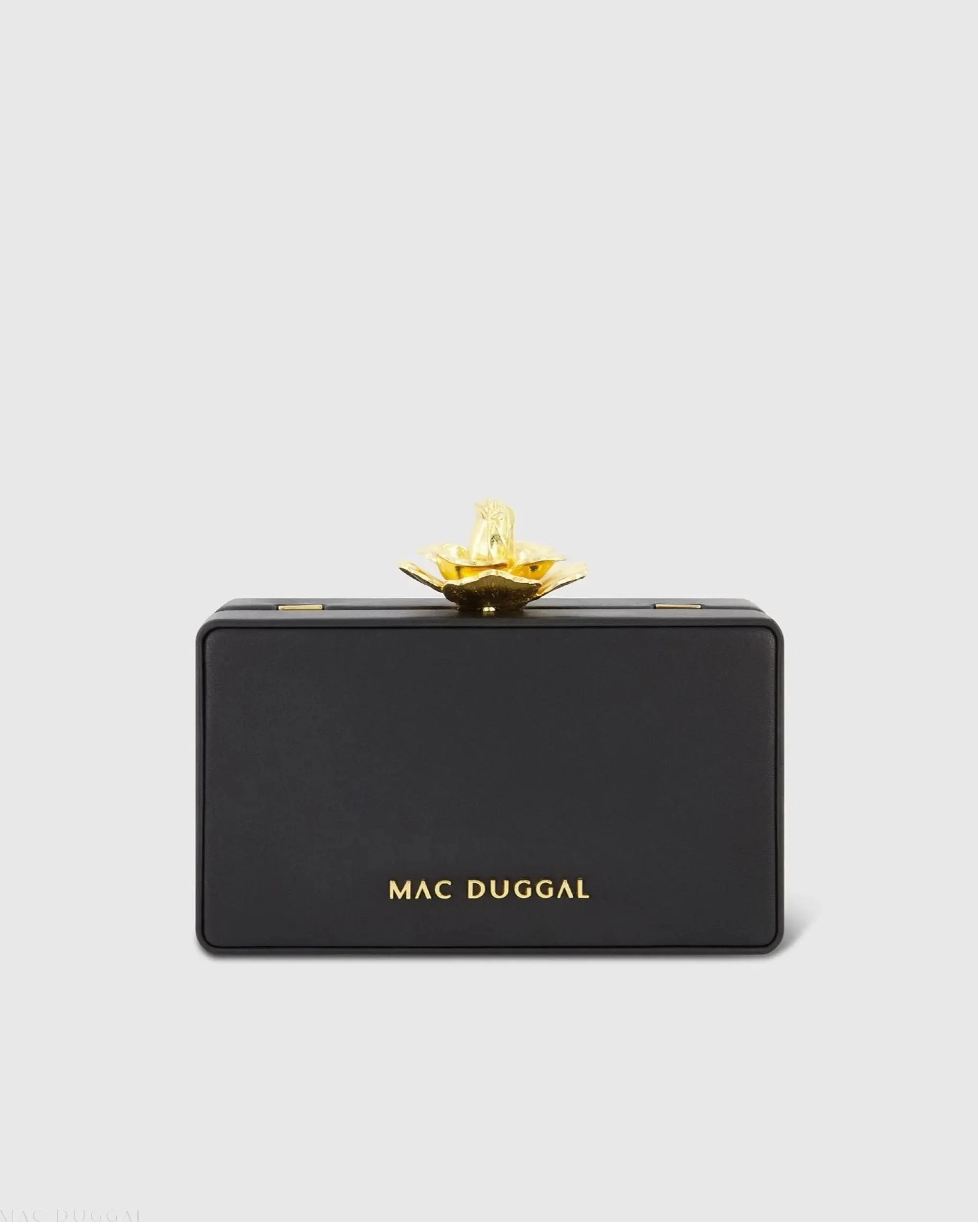 Black Mini Gold Rose Nappa Leather Box Clutch