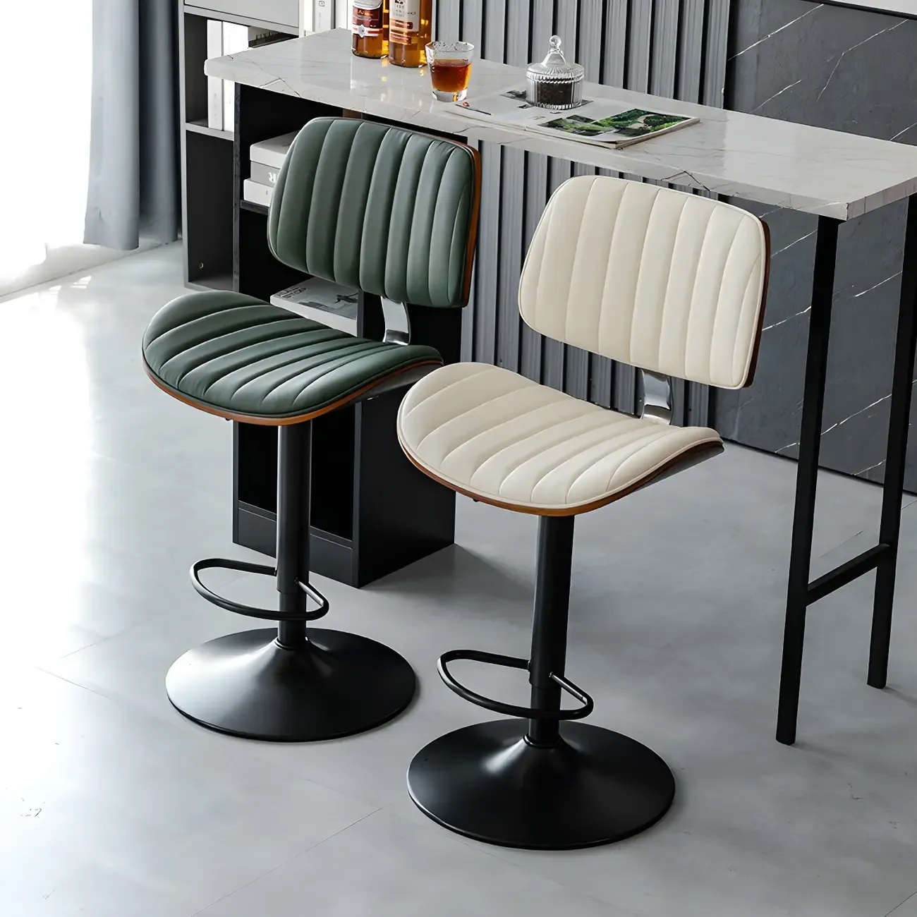 Modern Faux Leather Adjustable Swivel Bar Stools