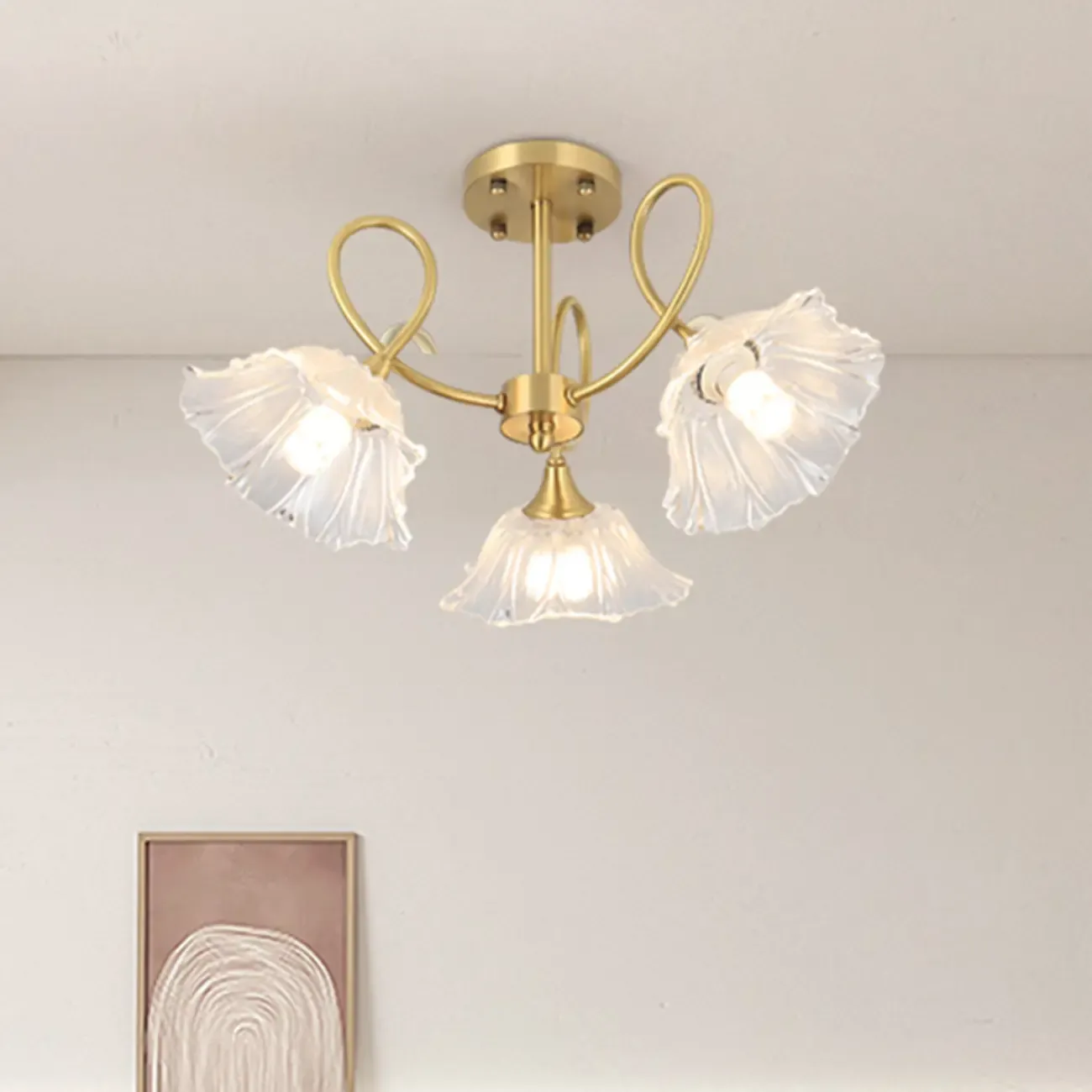 Flower Shaped Modern Gold Semi-Flush Ceiling Light with 3-Light