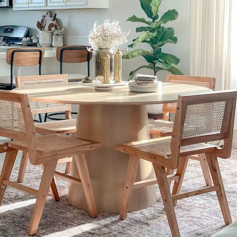 Oak Round Pedestal Dining Table for 6 - Natural Wood Finish