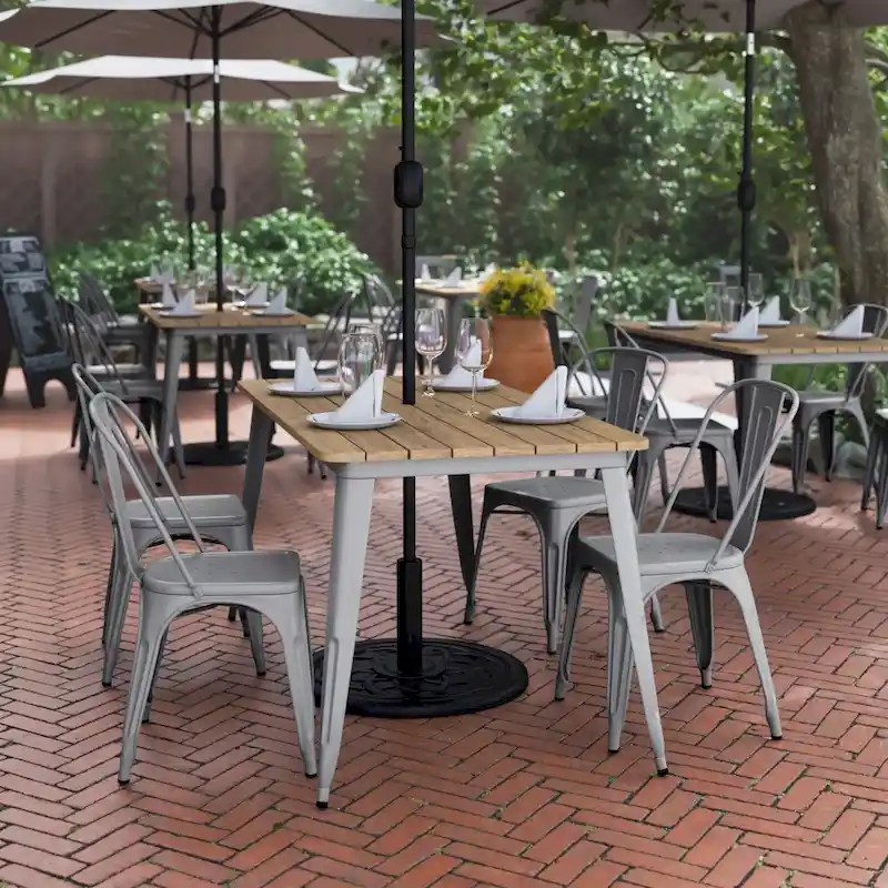 30x60 Commercial Poly Resin Restaurant Table with Umbrella Hole - 30 W x 60 D x 30 H