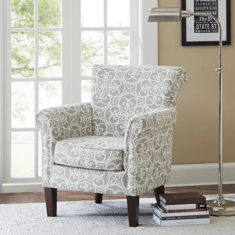 Madison Park Miri Fretwork Pattern Upholstered Tight Back Club Chair