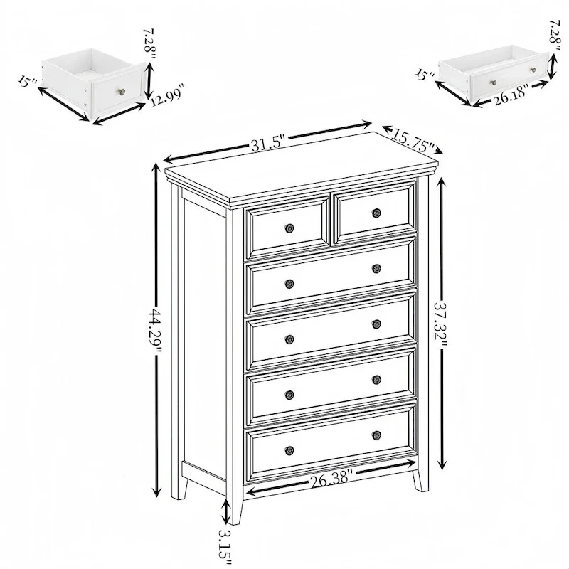 6-Drawer Dresser, Black/White, Single-Person Storage Chest