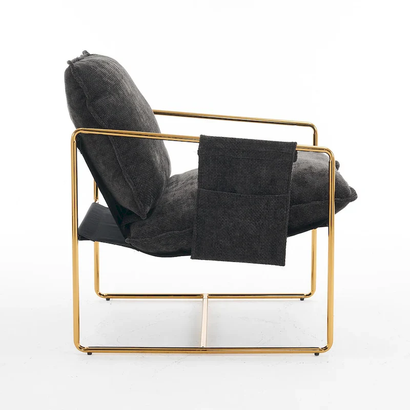 30.7  Arm Chair with Metal Frame and Gold Accents (Set of 2)