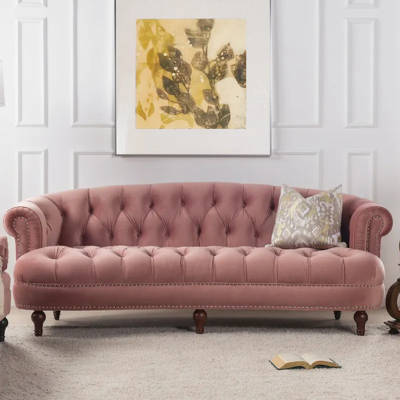 La Rosa 84 Mid-Century Modern Velvet Upholstered Chesterfield Tufted Sofa