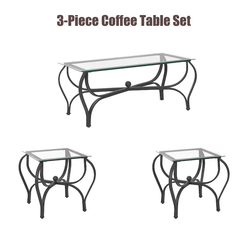Black Retro 3-Piece Coffee Table Set for 2–4 People