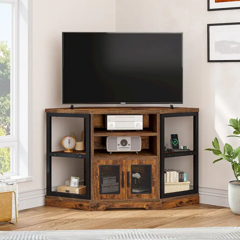 Brown Farmhouse TV Stand with Storage – Fits up to 55
