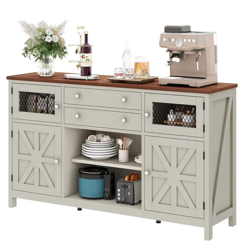 59-Inch Kitchen Sideboard Buffet Cabinet with Barn Door and Storage Drawers