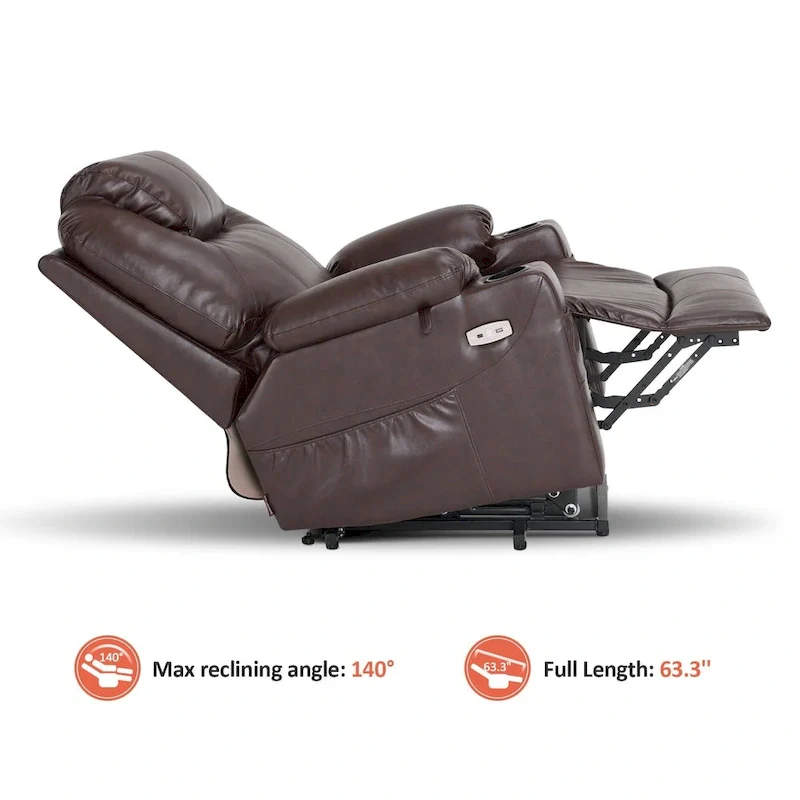 MCombo Large Power Lift Recliner Leather Chair with Massage, Heat, Cup Holders,Extended Footrest, Leather 7516