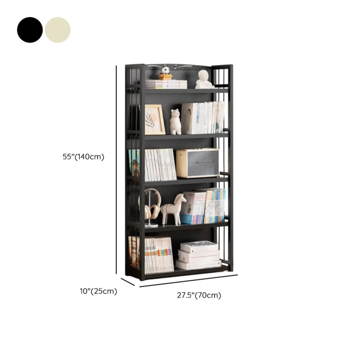 Premium Bamboo Modern Black 5-Shelf Open Bookshelf