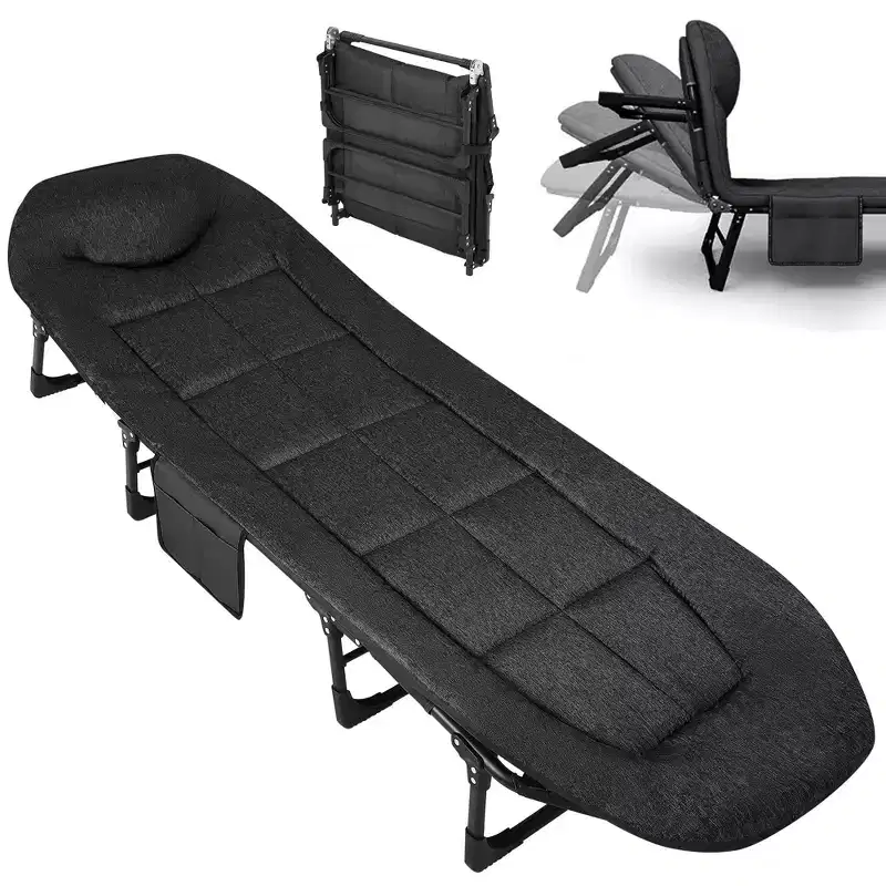 79 Portable Folding Bed with Cushion and Pillow, Camping Cot for Adults with Supports 500 Lbs, Lightweight Tent Cot for Patio Beach Indoor Outdoor