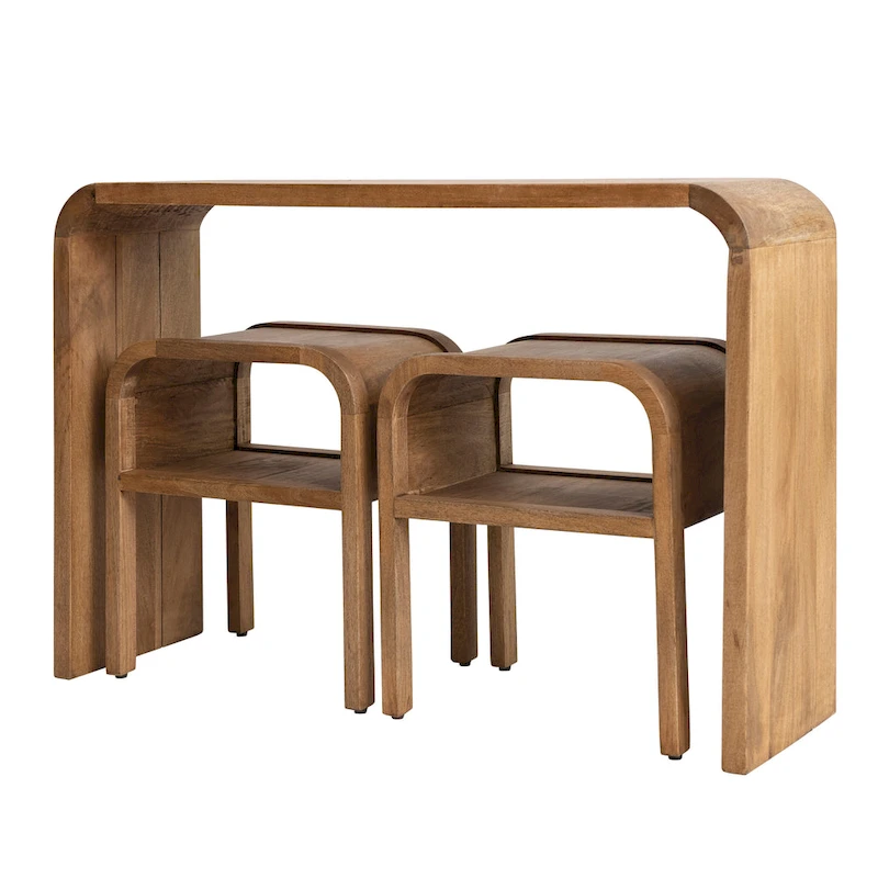 Wood Waterfall Edge Table and 2 Nesting Side Tables - 45.0L x 14.0W x 30.0H