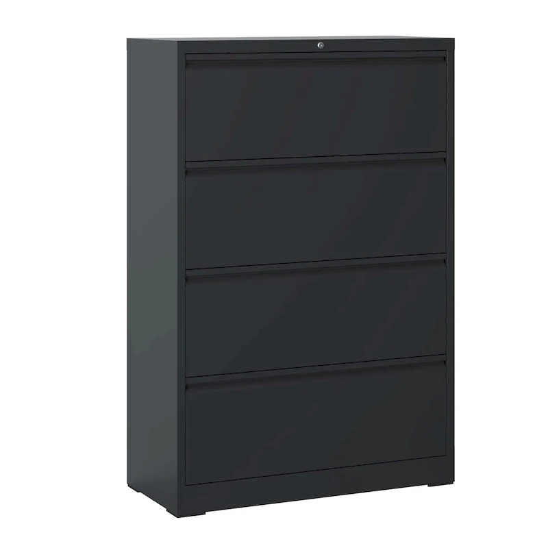 Black / White 4-Drawer Steel Lateral File Cabinet, Lockable, 1–2 Person Use
