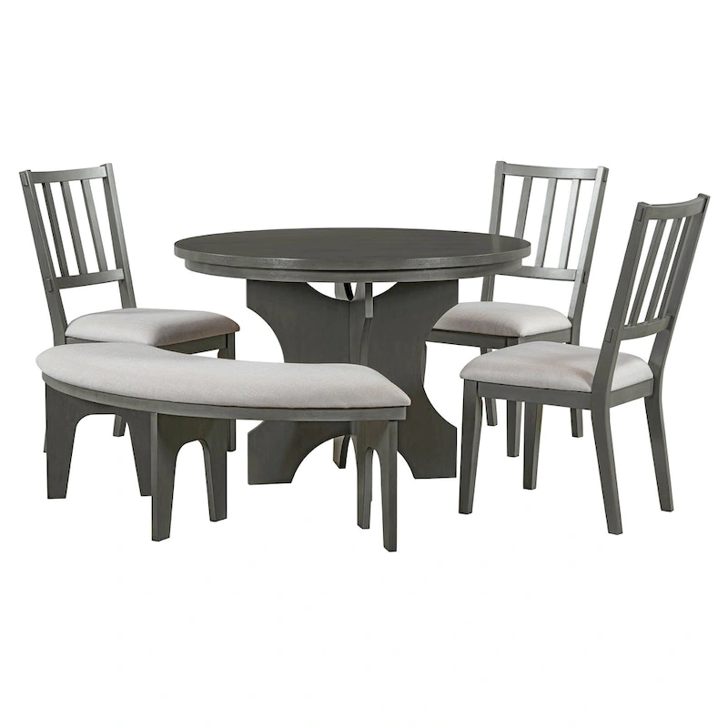 Modern Country Dining Table and Chair Sets Multi-Functional Dining Table and Chair Sets with Curved Table Base and Curved Bench