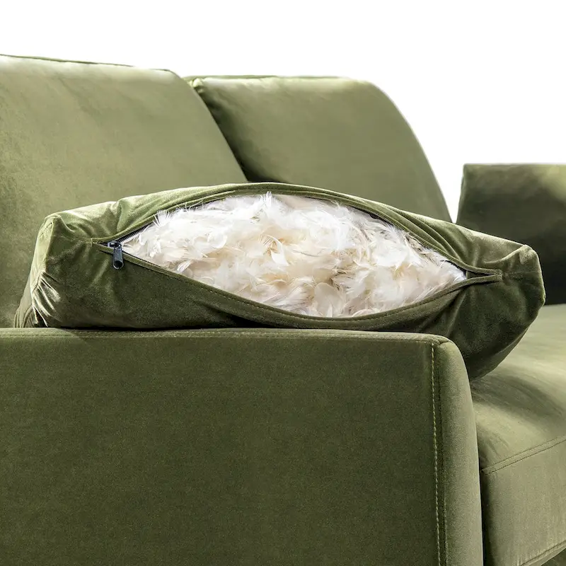 Velvet Sofa with Loose Pillow-Back and Wood Base - 75.5 Inch