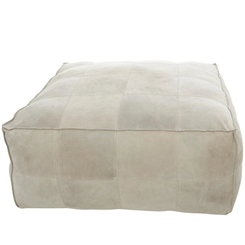 Leather Low Profile Square Pouf with Patchwork Design - Brown, Gray or Dark Brown