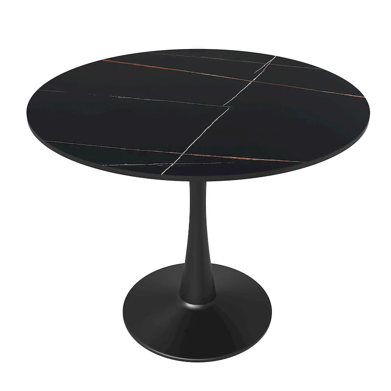 Bristol 35 Round Dining Table for 4 with Sintered Stone Tabletop in Black Base for Kitchen & Dining Room