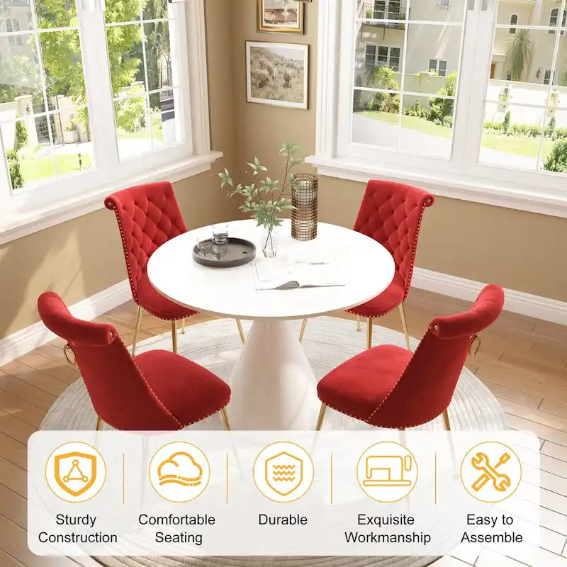 48  Light Luxury White High Gloss Large Countertop Dining Table with Velvet Dining Chair Set