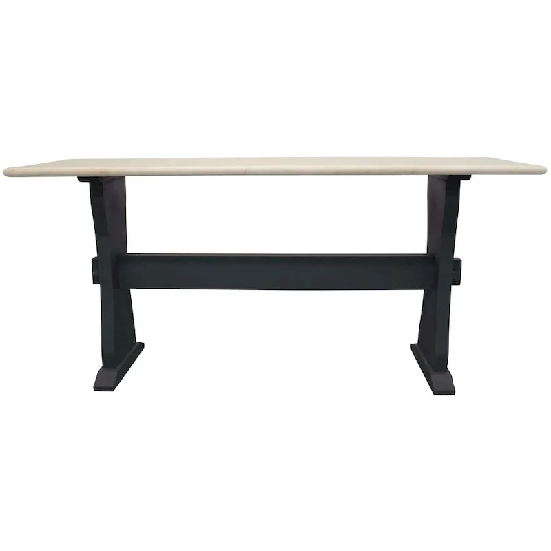 70 Ivory and Black Genuine Marble Trestle Console Table