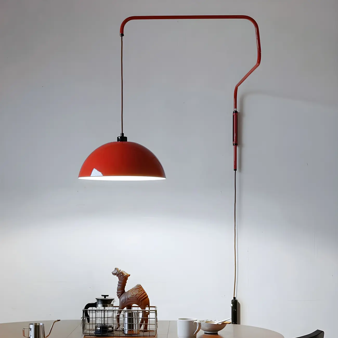 Elegant Geometric Red Swing Arm Wall Light for Dining Room