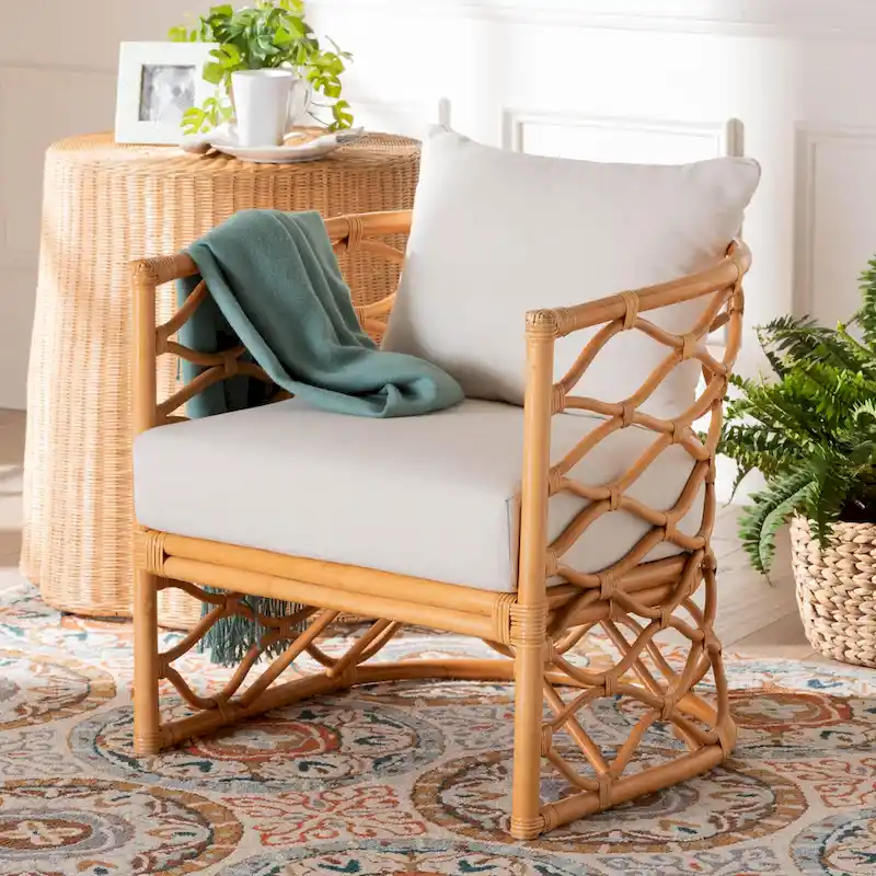 Light Honey Rattan Arm Chair, 1-Seater