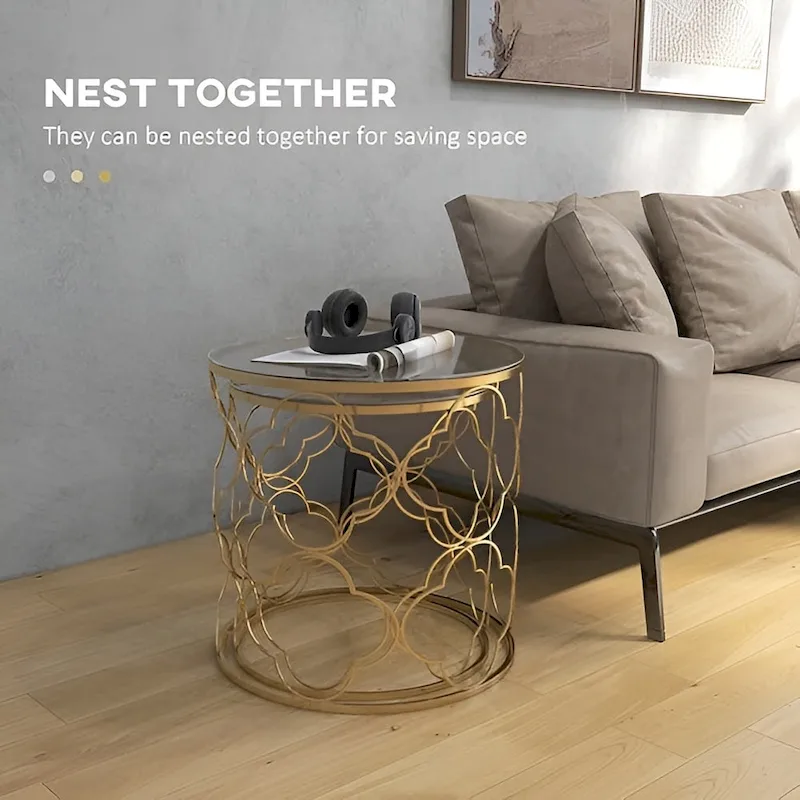 Gold Round Glass Coffee Table - Nesting Design