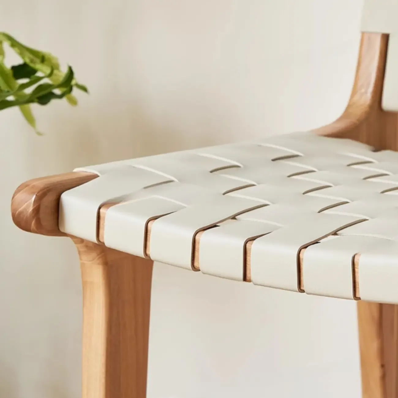 Rustic Faux Leather Wooden Woven Bar Stool