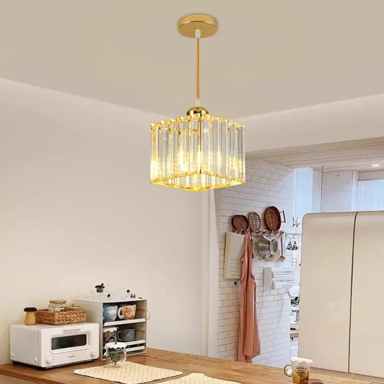 Art Deco Gold Metal Crystal Geometric Pendant Light