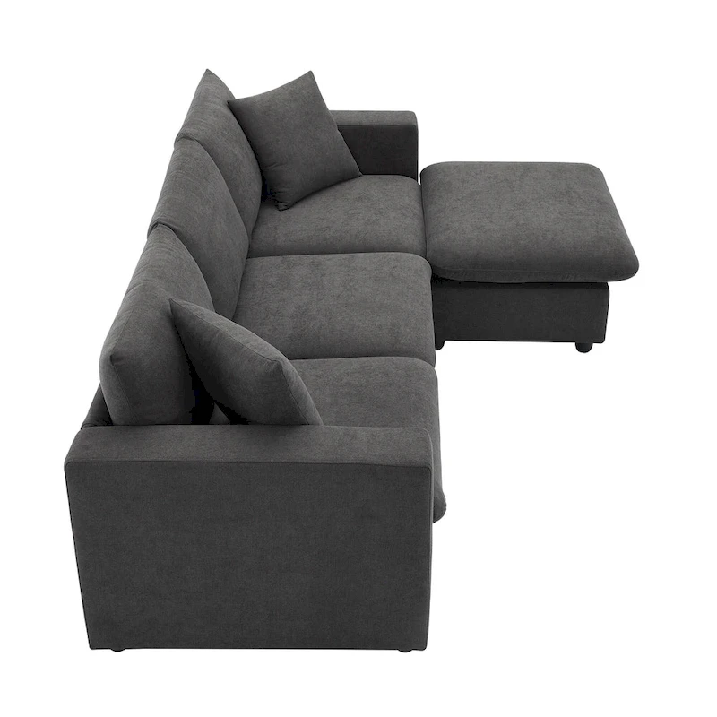 4-Seat Polyester L-Shaped Sectional Sofa with Convertible Ottoman