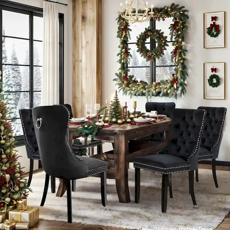 Luxury Upholstered Velvet Dining Chair with Solid Wood Legs