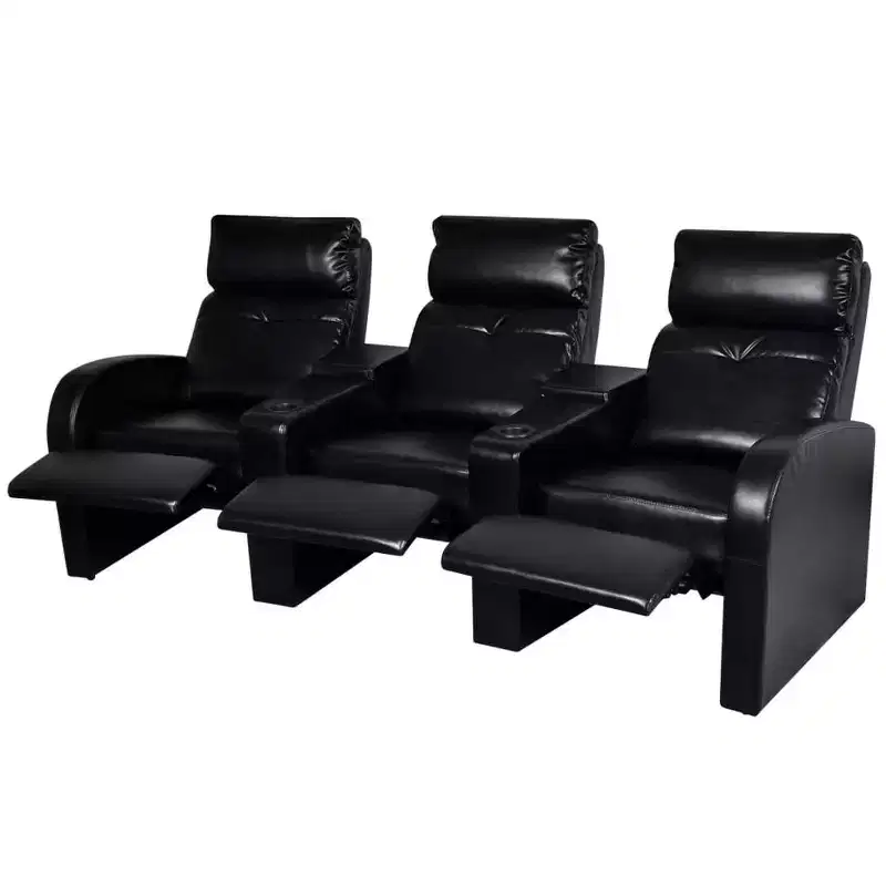 vidaXL 3-Seater Home Theater Recliner Sofa with Built-in Cup Holder - Black