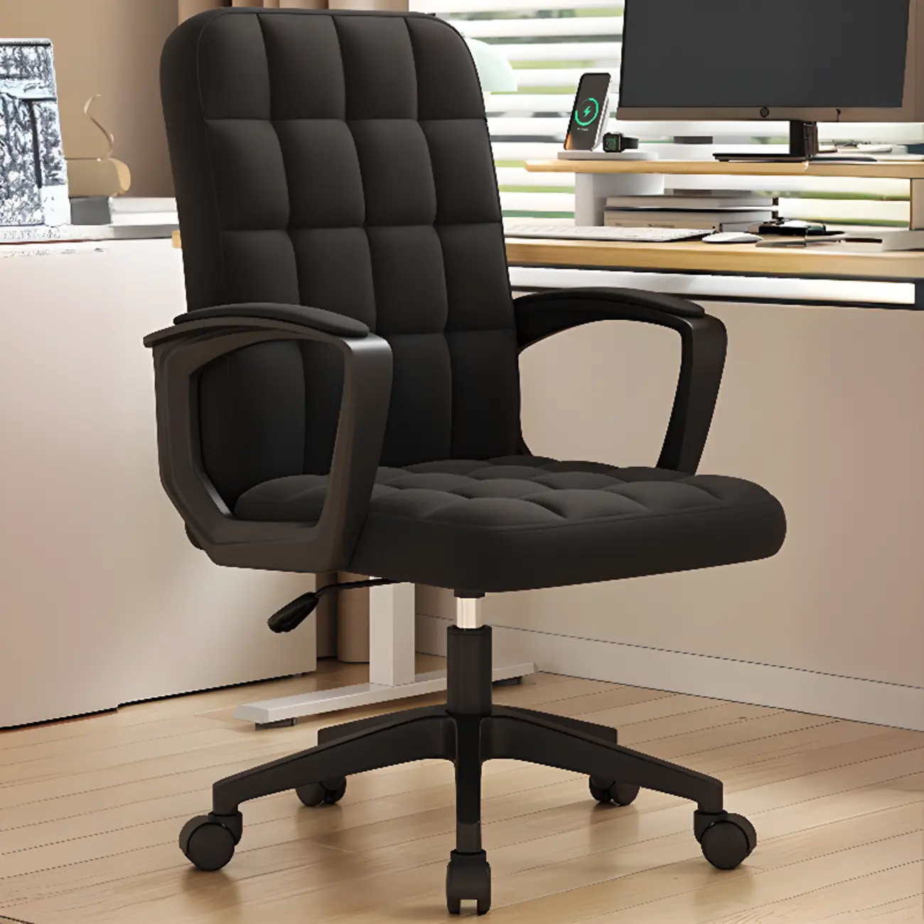 Modern Black Faux Leather Adjustable Swivel Office Chair