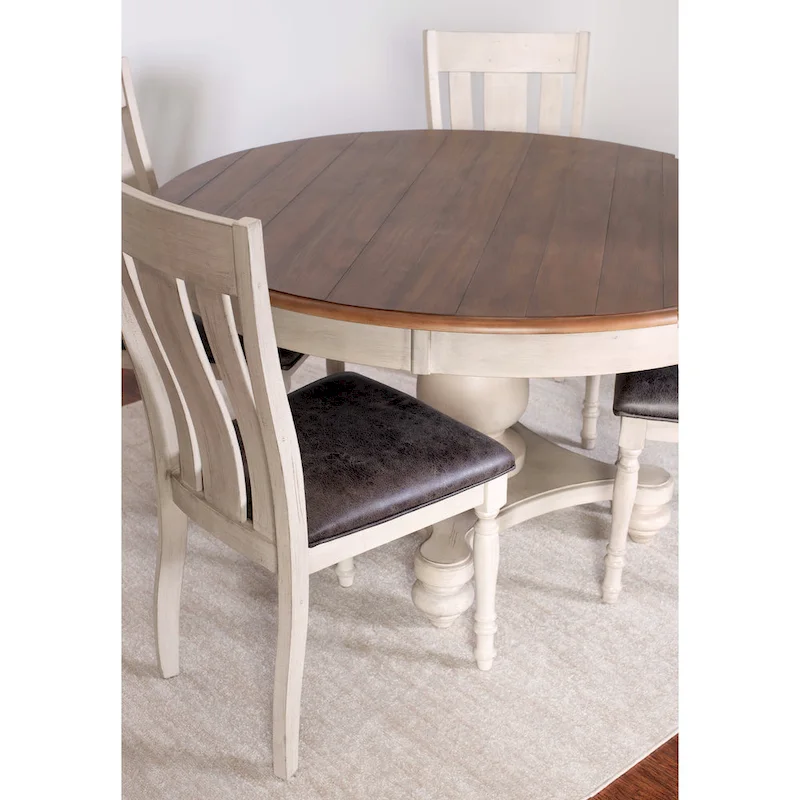 Roundhill Furniture Arch Weathered Oak Dining Set: Round Table, Four Chairs