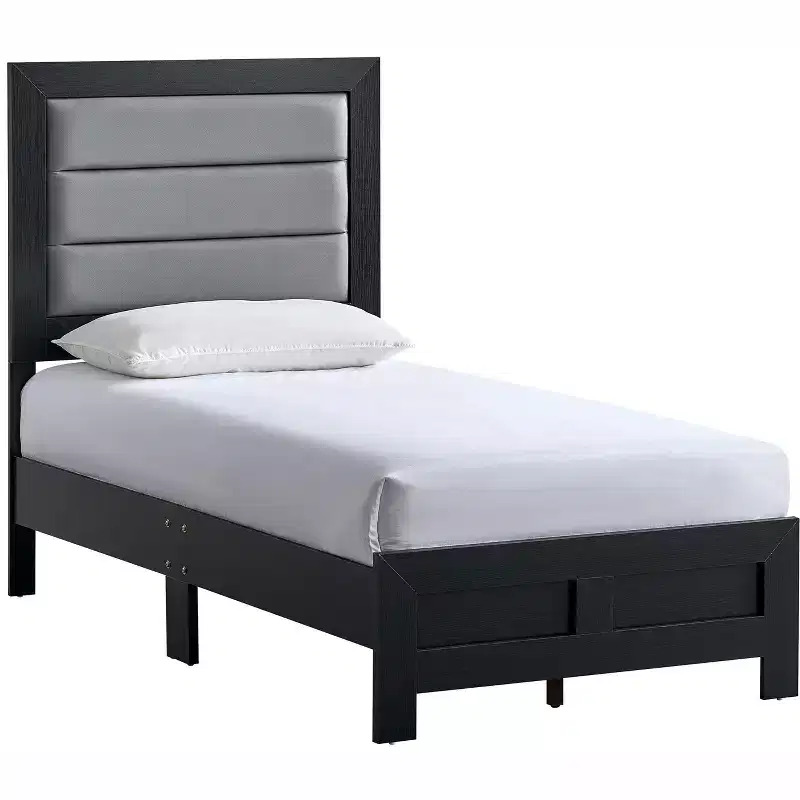 Passion Furniture Plano Black Wood Frame Twin Panel Bed