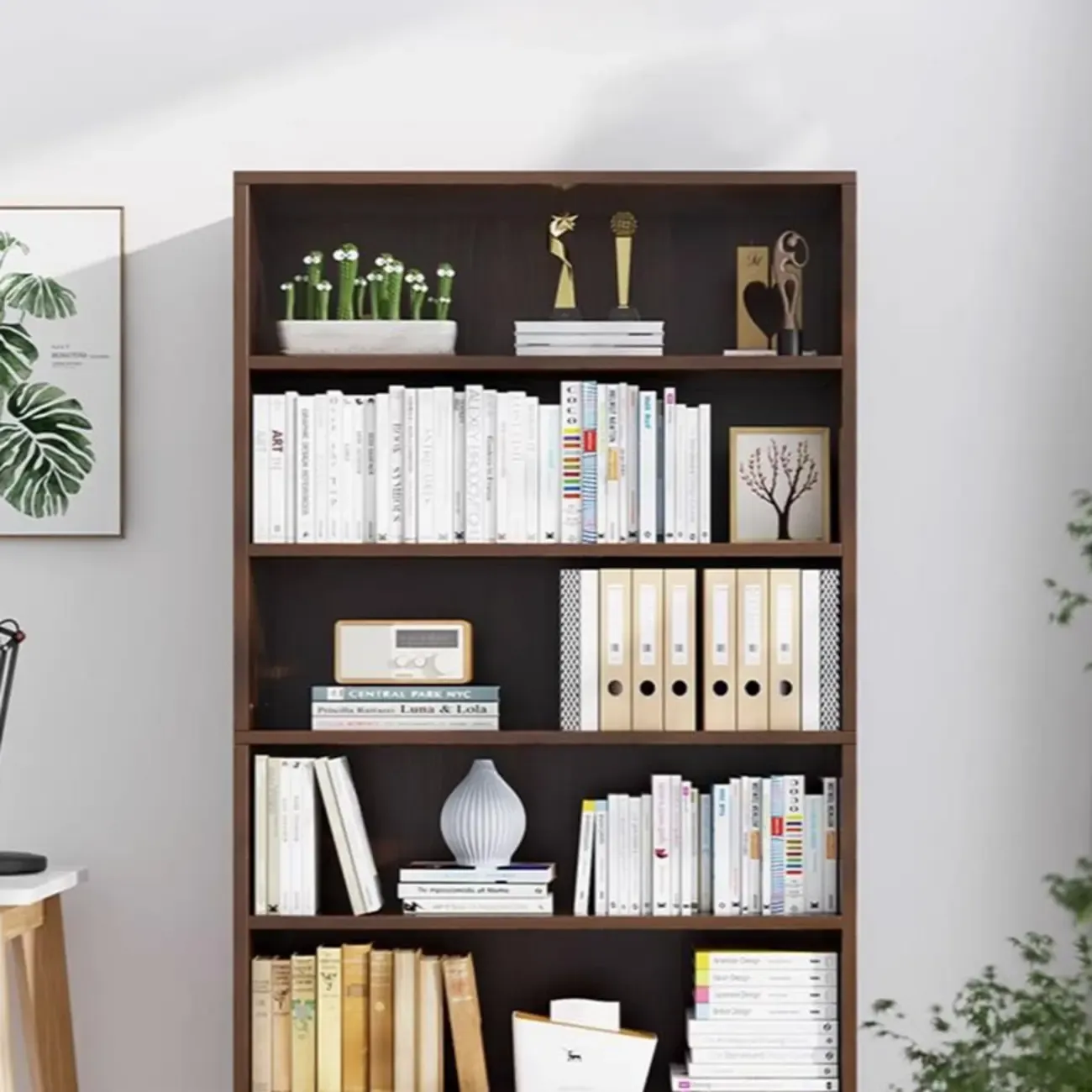 Modern Multi-Layer Brown Lumber Closed Back Bookcase