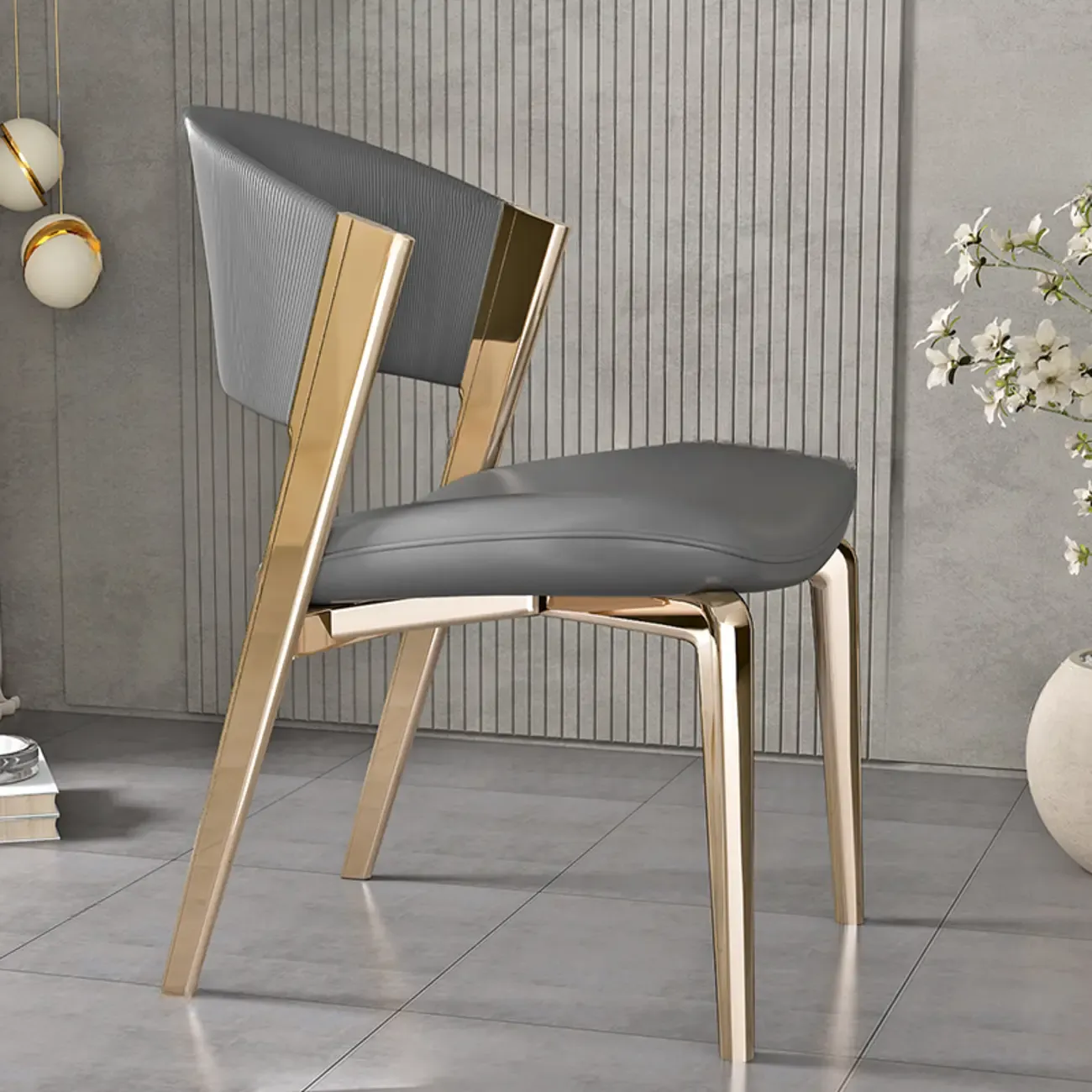 Glam Modern Low Back Faux Leather Dining Chair