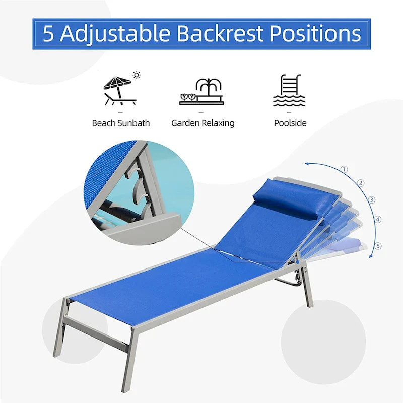 3 Pieces Aluminum Adjustable Pool Lounge Chairs
