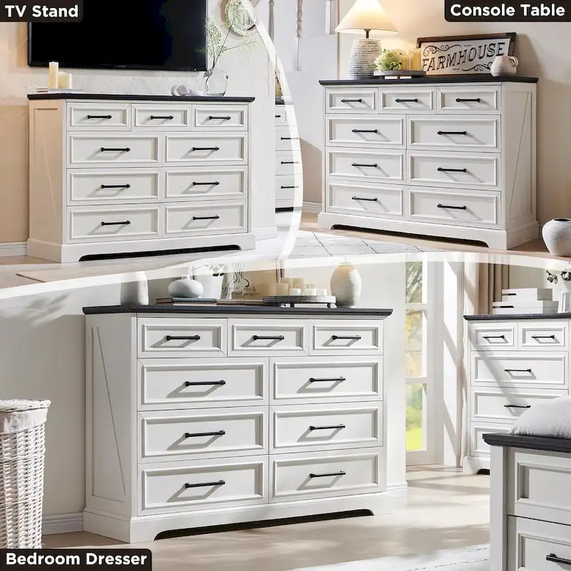 Blue / Grey / Brown / Off White / Black Rustic 9-Drawer Dresser