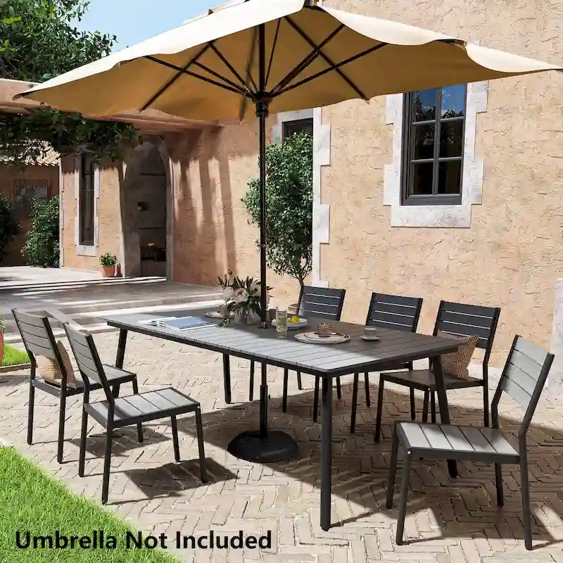 7-Piece Outdoor Rectangle Aluminum Dining Table with Stackable Dining Chairs