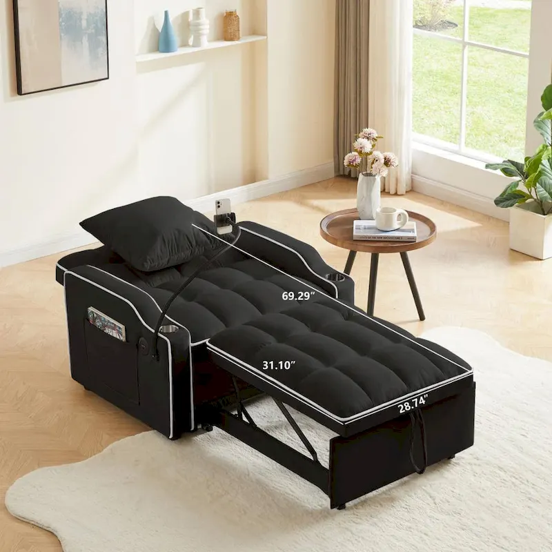 3-in-1 Sofa Bed, Convertible Sleeper Chair Sofa Bed Adjustable Pull Out Sleeper Chair Bed Multi-Pockets Folding Sofa Bed