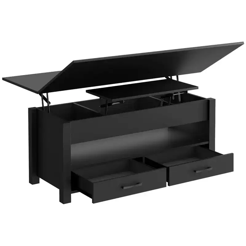 Adjustable Lift Top Coffee Table - Split Design, Storage Drawers & Hidden Compartment, Modern Space-Saving Wooden Table for Living Room