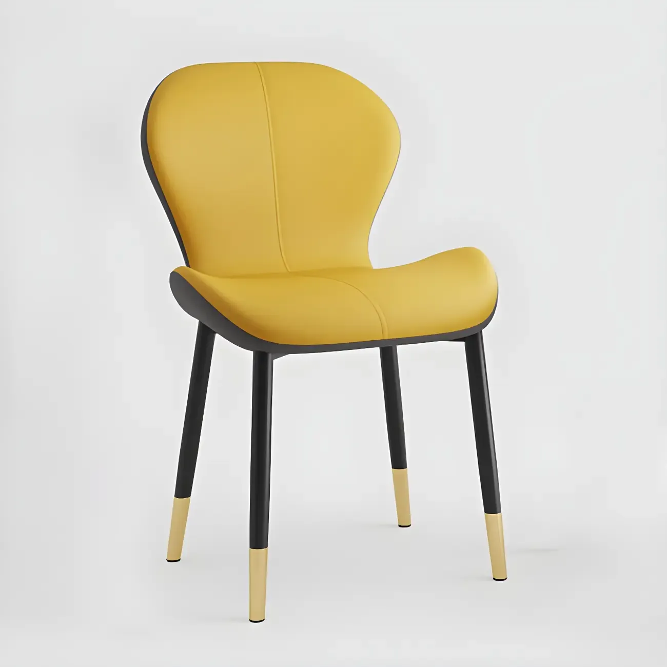 Art Deco Curved Back Leather Dining Chair Solid Back